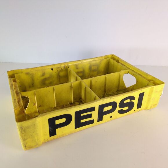 Vintage Yellow Black Plastic Pepsi Cola Crate 4 Cell Tray 18x12x4" Union Carbide - Picture 2 of 7
